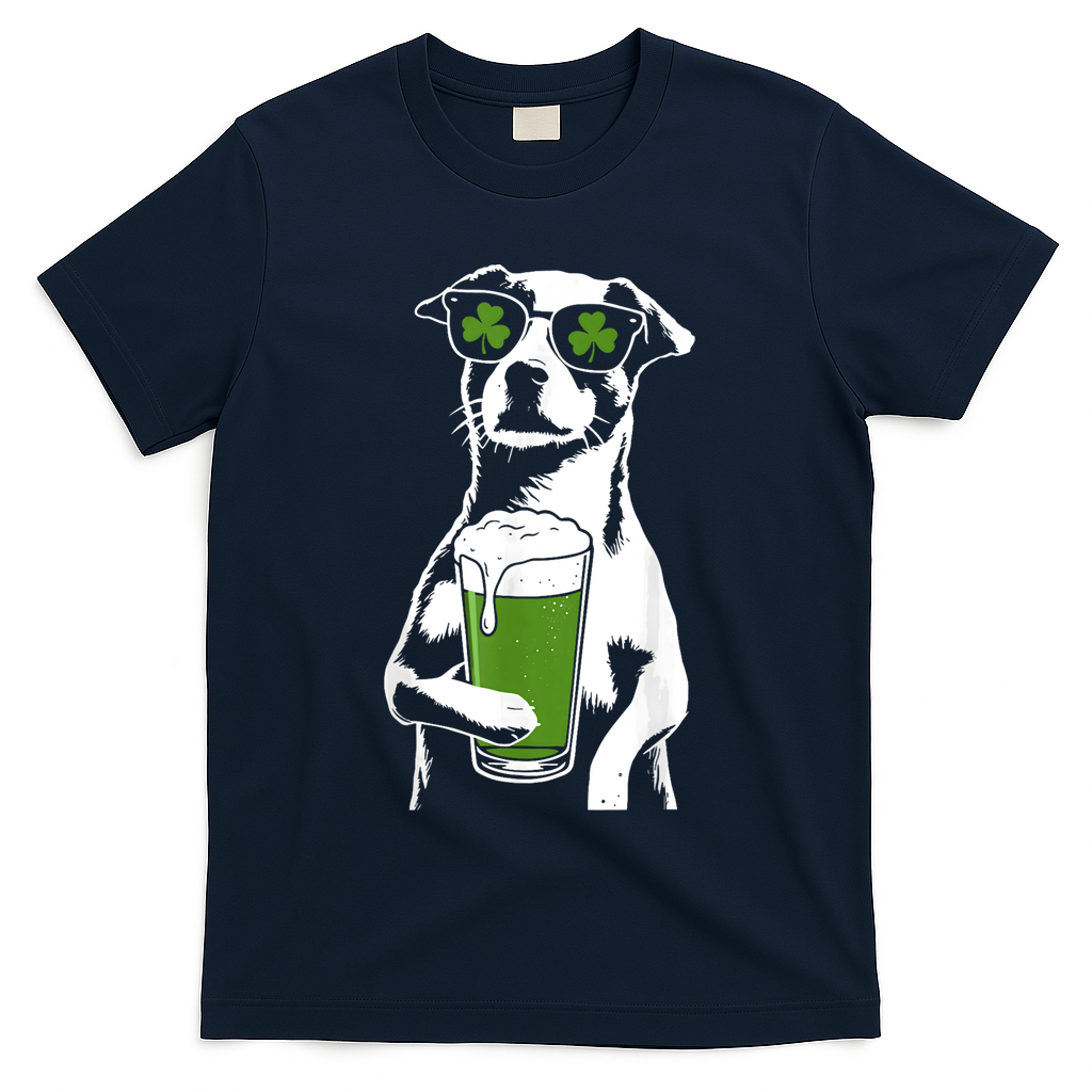 Irish Dog Drinking Beer T-Shirt - Navy