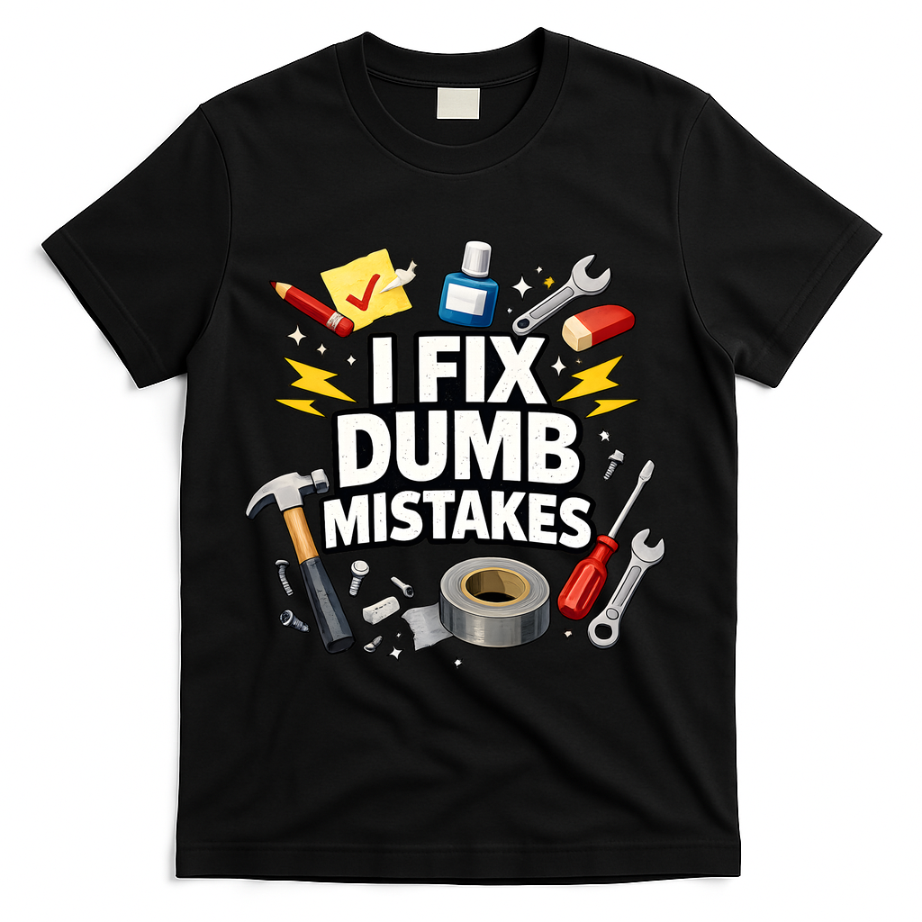 I Fix Dumb Mistakes Funny Handyman Graphic T-Shirt - Black