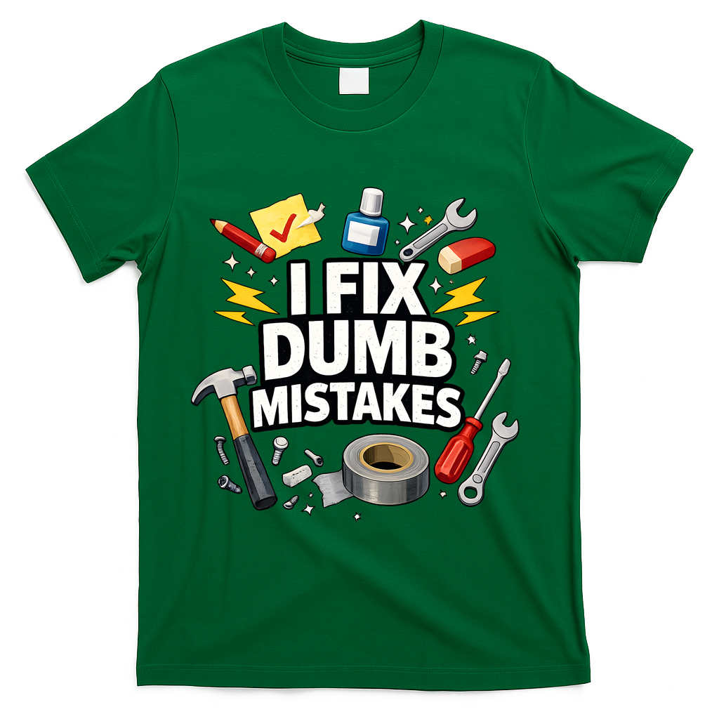 I Fix Dumb Mistakes Funny Handyman Graphic T-Shirt - Green