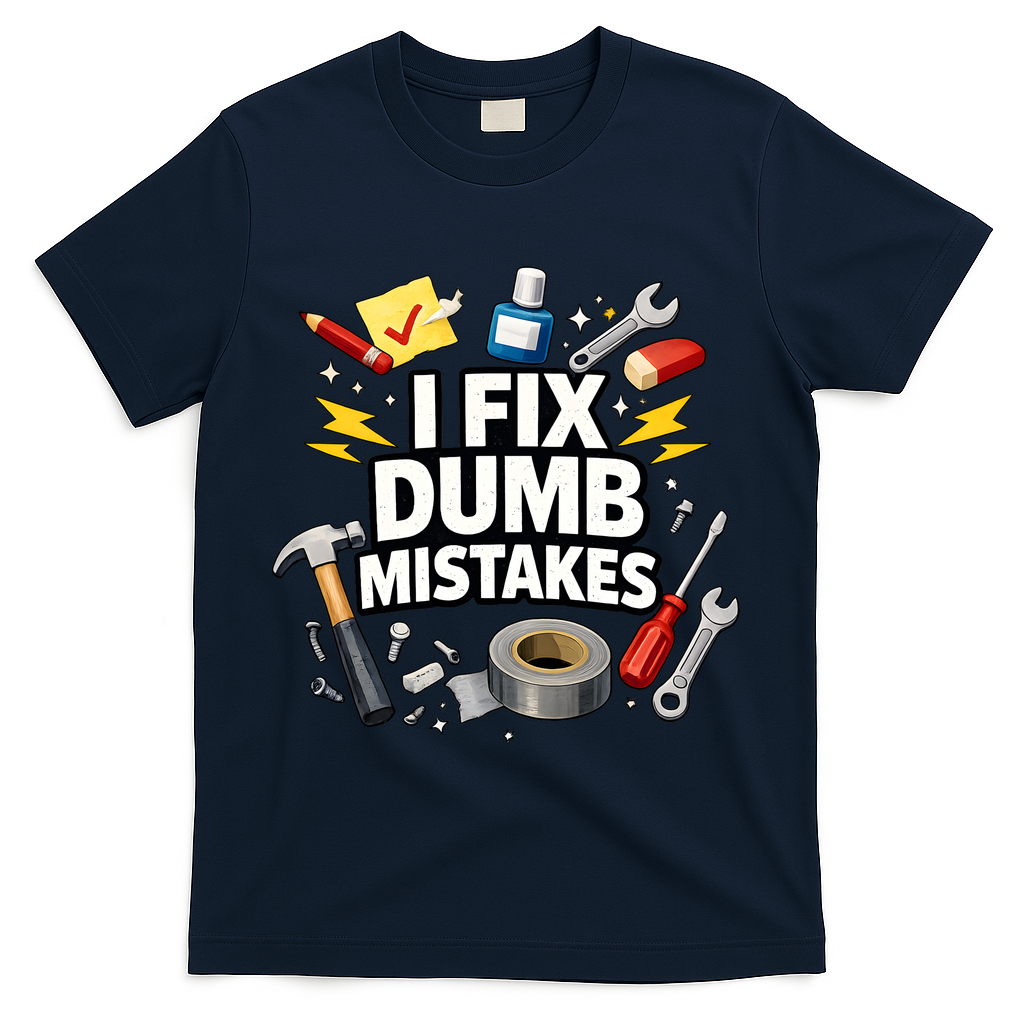 I Fix Dumb Mistakes Funny Handyman Graphic T-Shirt - Navy