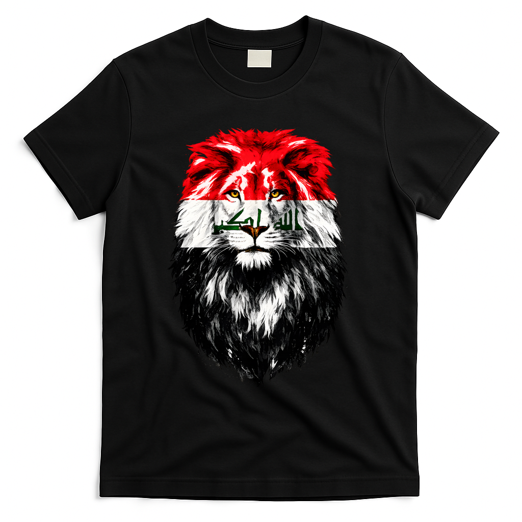 Iraqi Flag Iraq Pride Lion Face T-Shirt - Black
