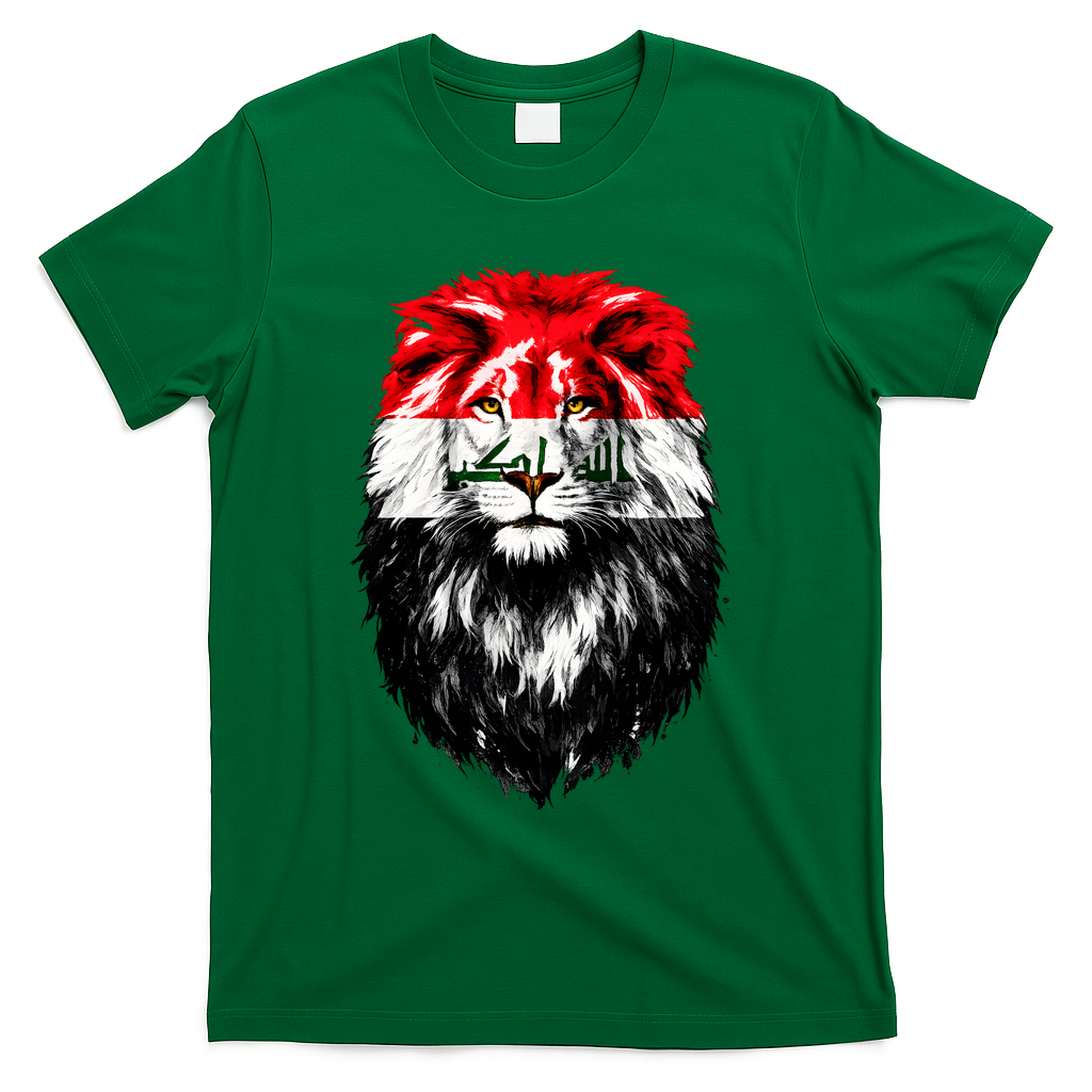 Iraqi Flag Iraq Pride Lion Face T-Shirt - Green
