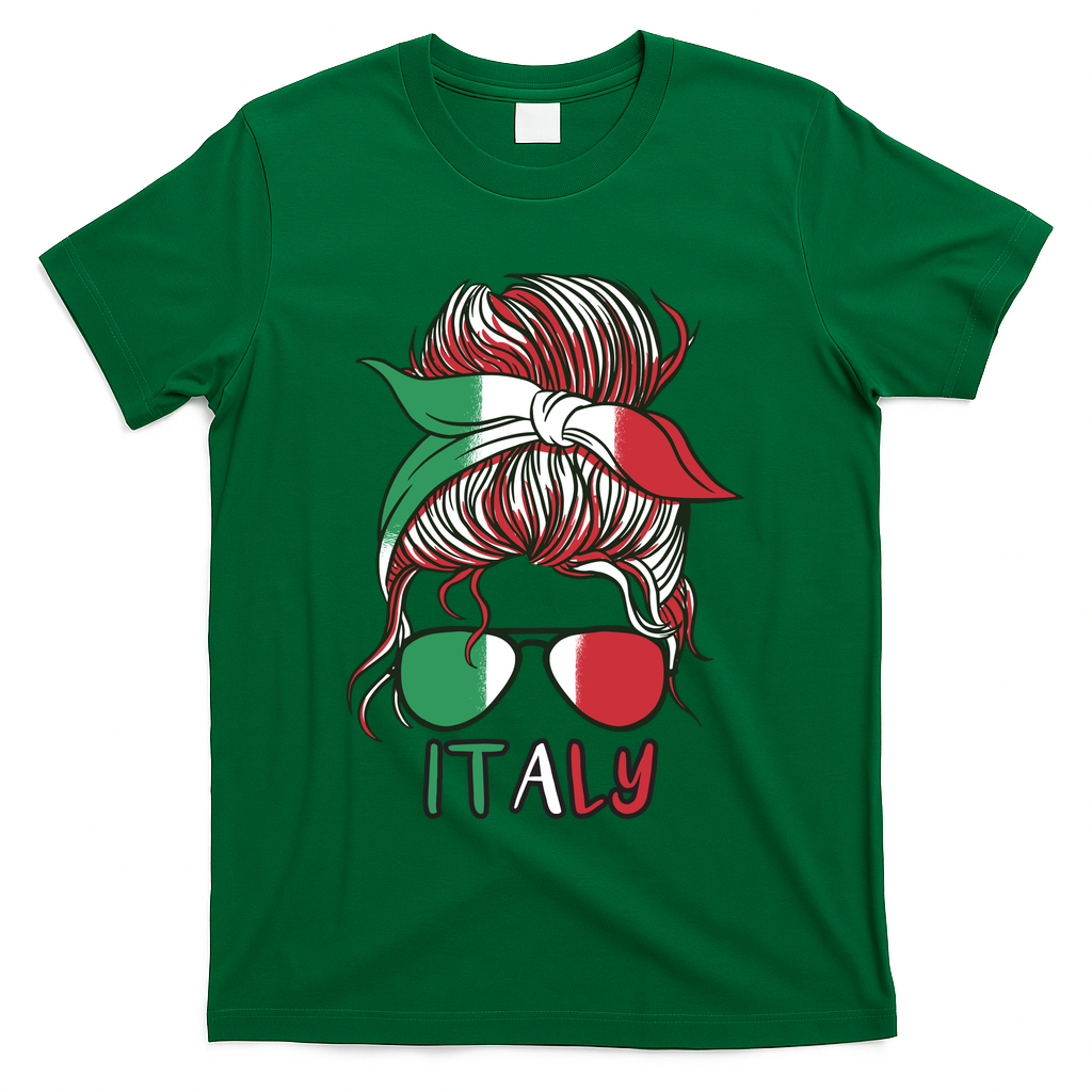 Italy Flag Messy Bun Italian T-Shirt