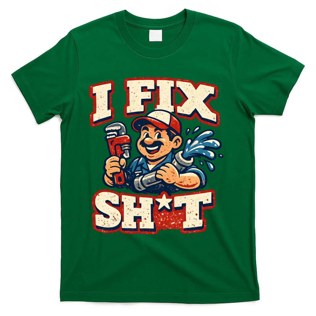 I Fix Sh*t Funny Plumber Trade Design T-Shirt - Green