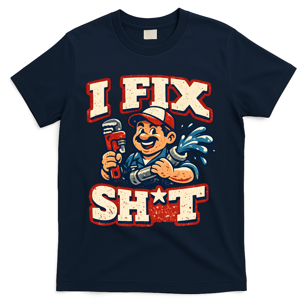 I Fix Sh*t Funny Plumber Trade Design T-Shirt - Navy