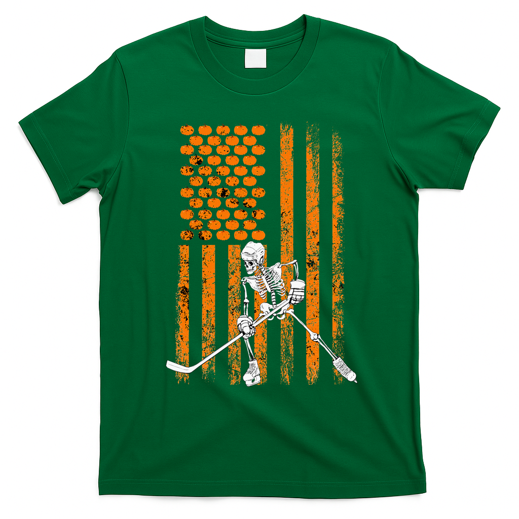 Ice Hockey Player Fan Gift Skeleton Halloween T-Shirt - Irish Green