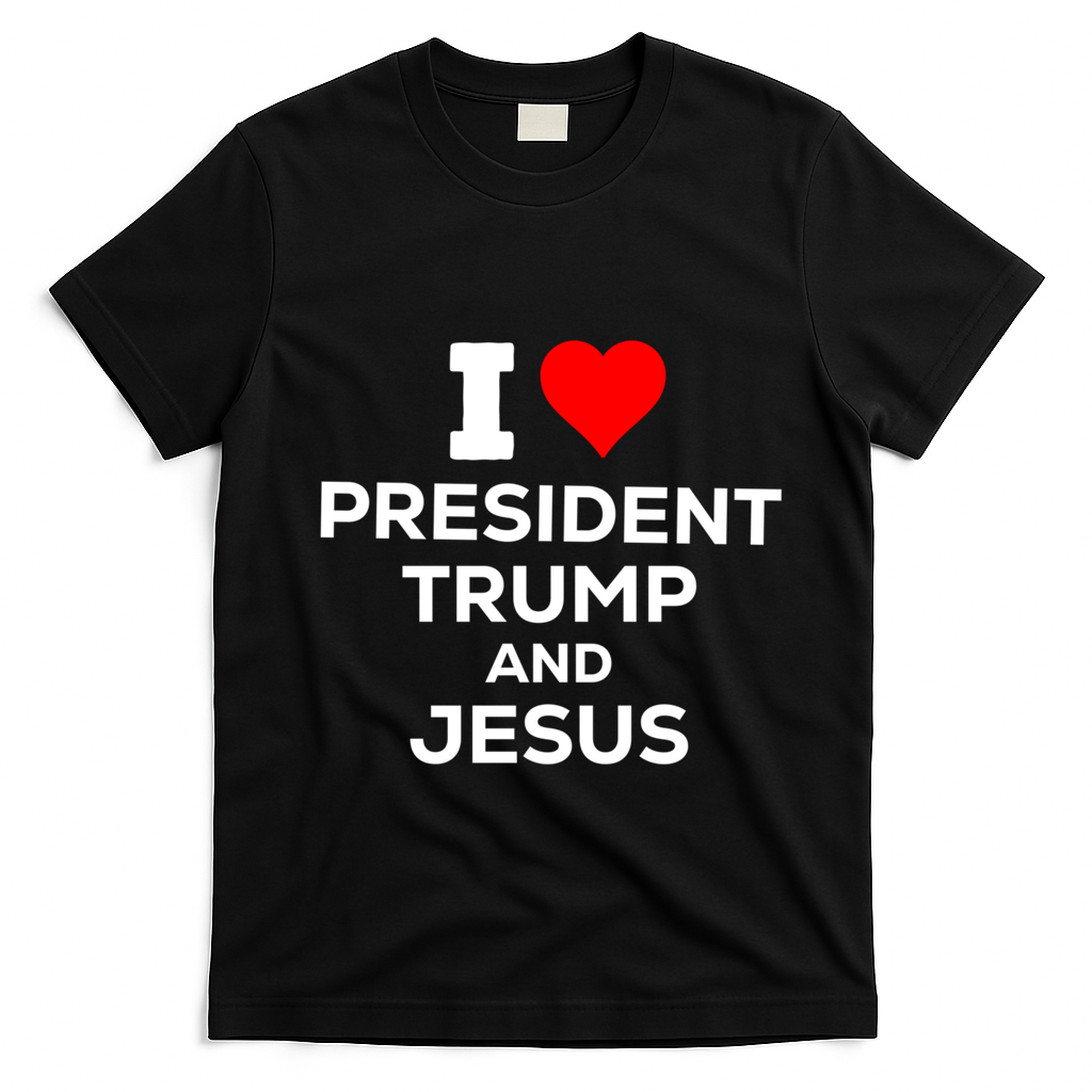 I Heart President Trump And Love Jesus T-Shirt - Black
