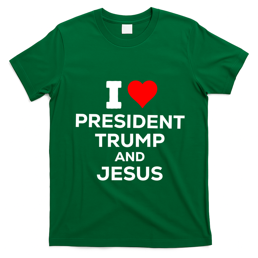 I Heart President Trump And Love Jesus T-Shirt - Irish Green
