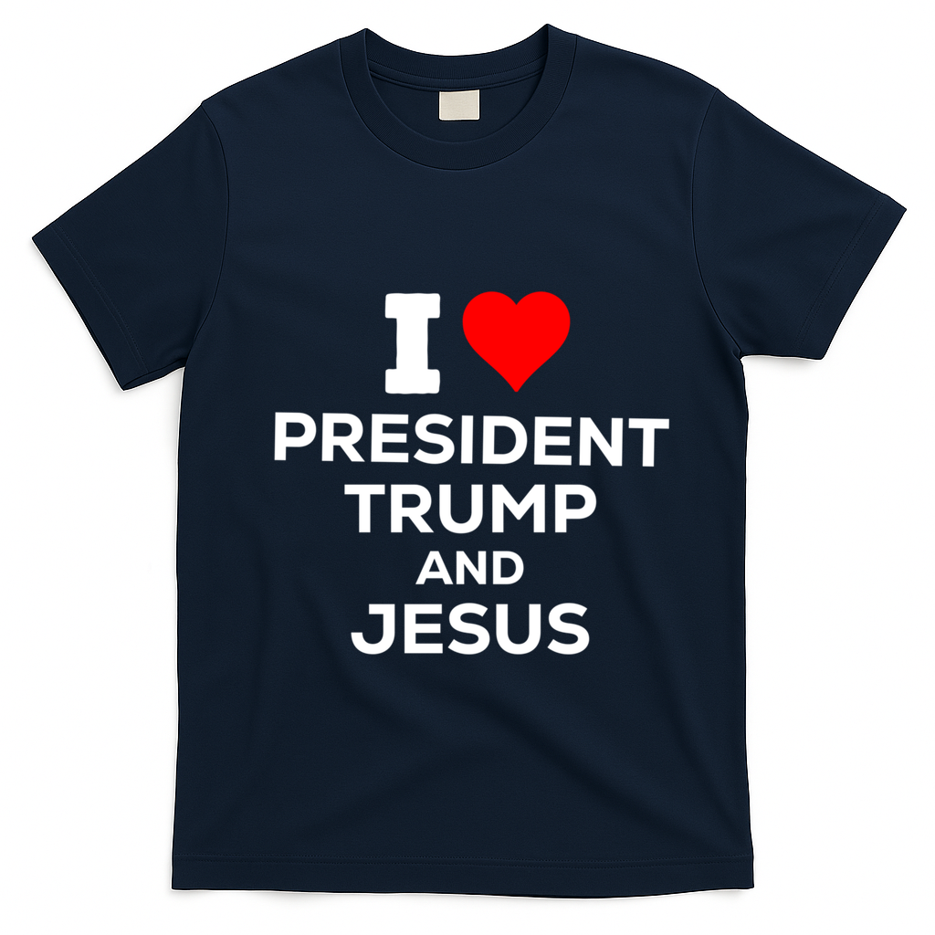 I Heart President Trump And Love Jesus T-Shirt - Navy Blue