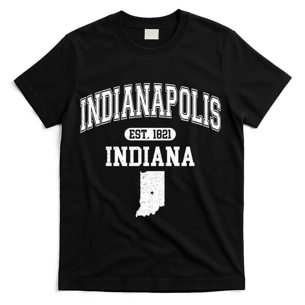 Indianapolis Indiana Est 1821 Varsity T-Shirt - Black
