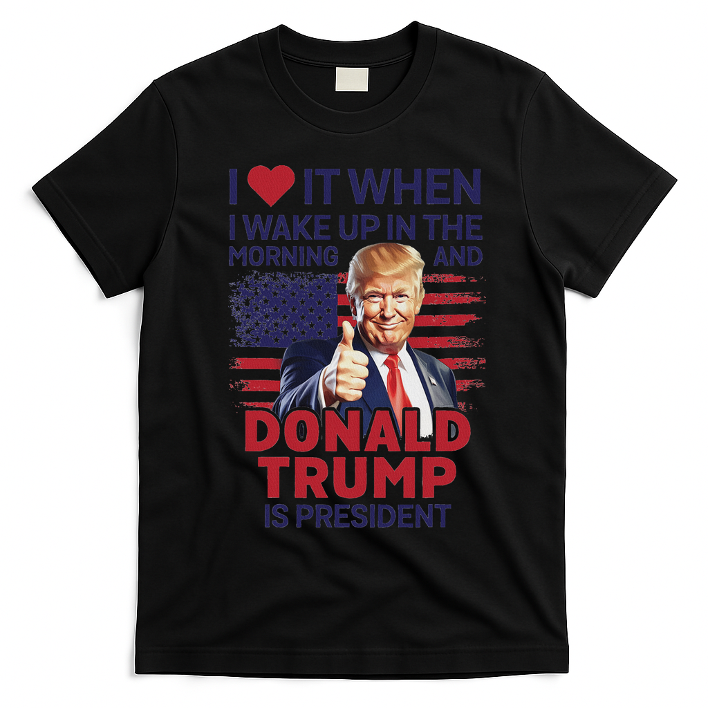 I Love It When I Wake Up And Trump Is President Funny Trump T-Shirt - Black