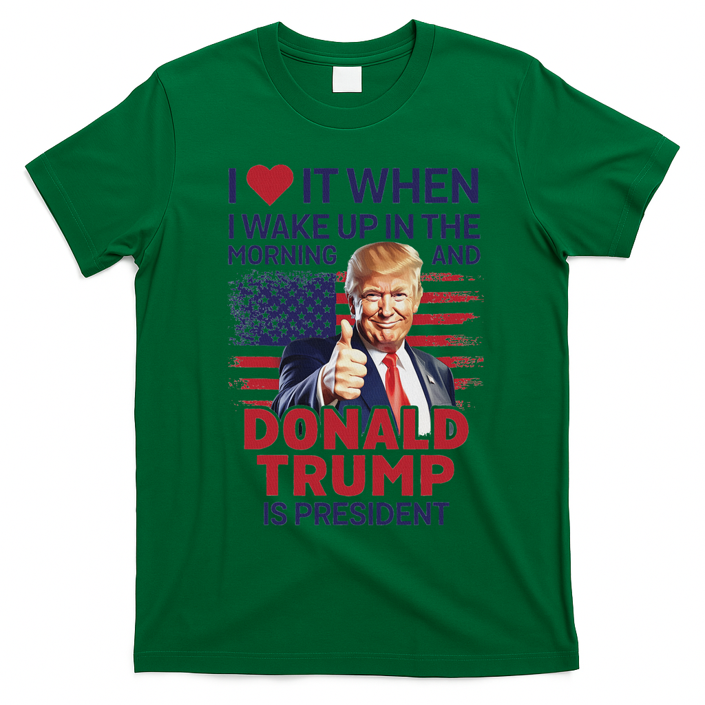 I Love It When I Wake Up And Trump Is President Funny Trump T-Shirt - Irish Green