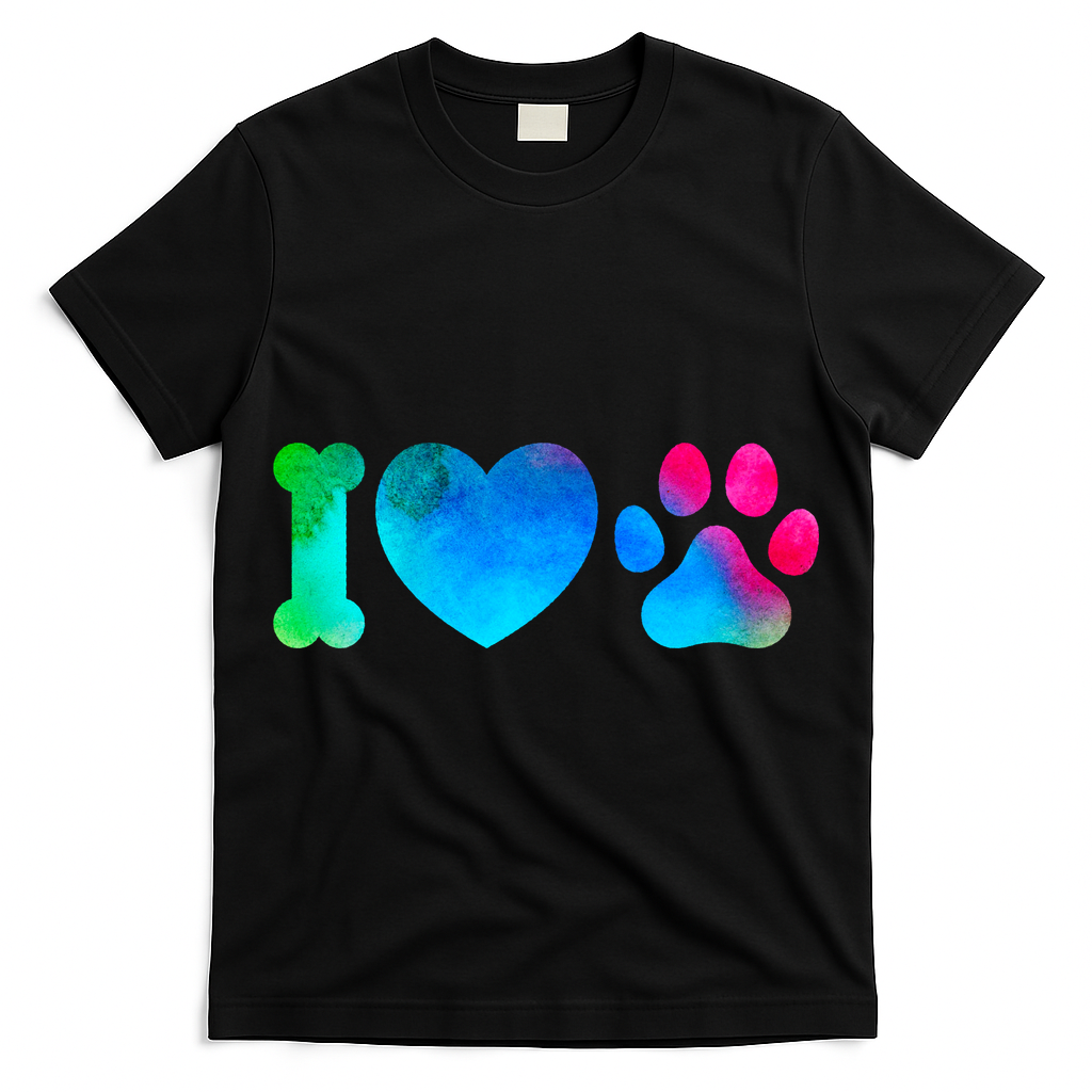 I Love My Dog Paw Print Colorful T-Shirt