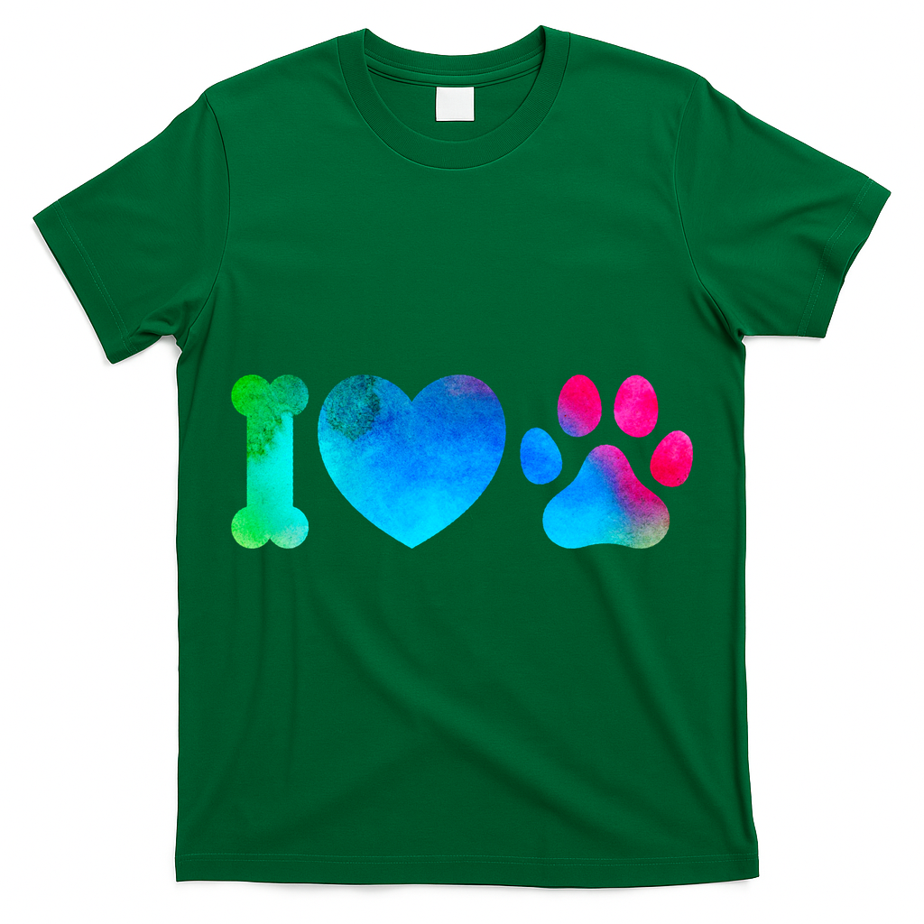 I Love My Dog Paw Print Colorful T-Shirt