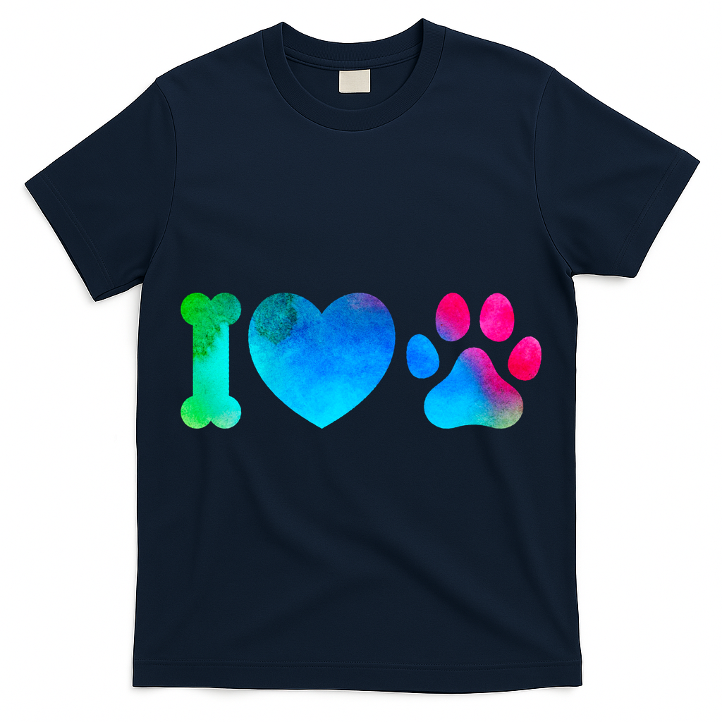 I Love My Dog Paw Print Colorful T-Shirt