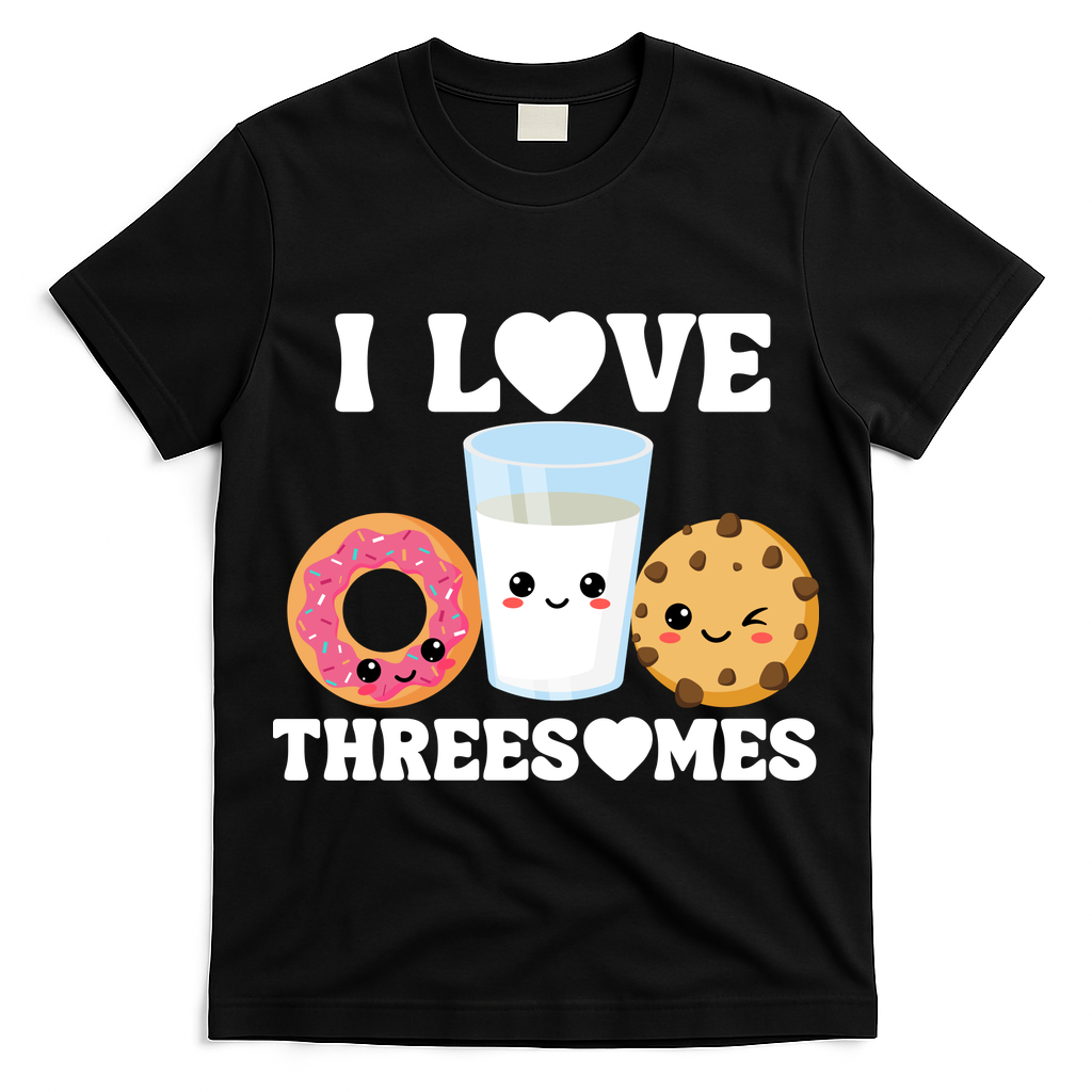 I Love Threesomes Donut Cookie Milk Valentine Pun T-Shirt