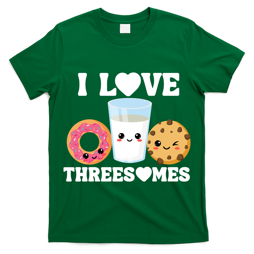 I Love Threesomes Donut Cookie Milk Valentine Pun T-Shirt