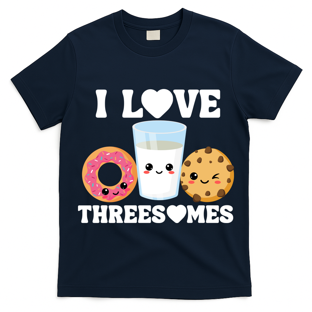 I Love Threesomes Donut Cookie Milk Valentine Pun T-Shirt