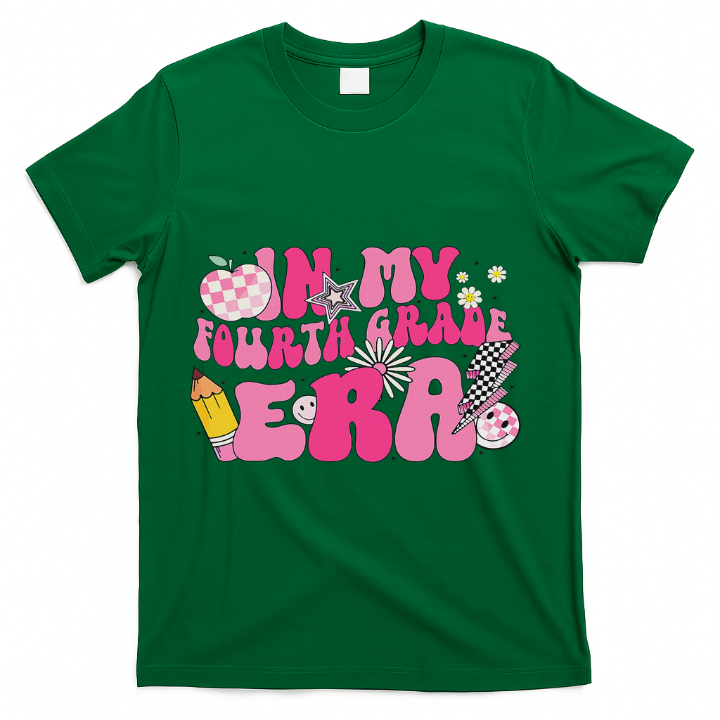 In My Fourth Grade Era Back To School 4th Grade Retro Groovy T-Shirt - Green