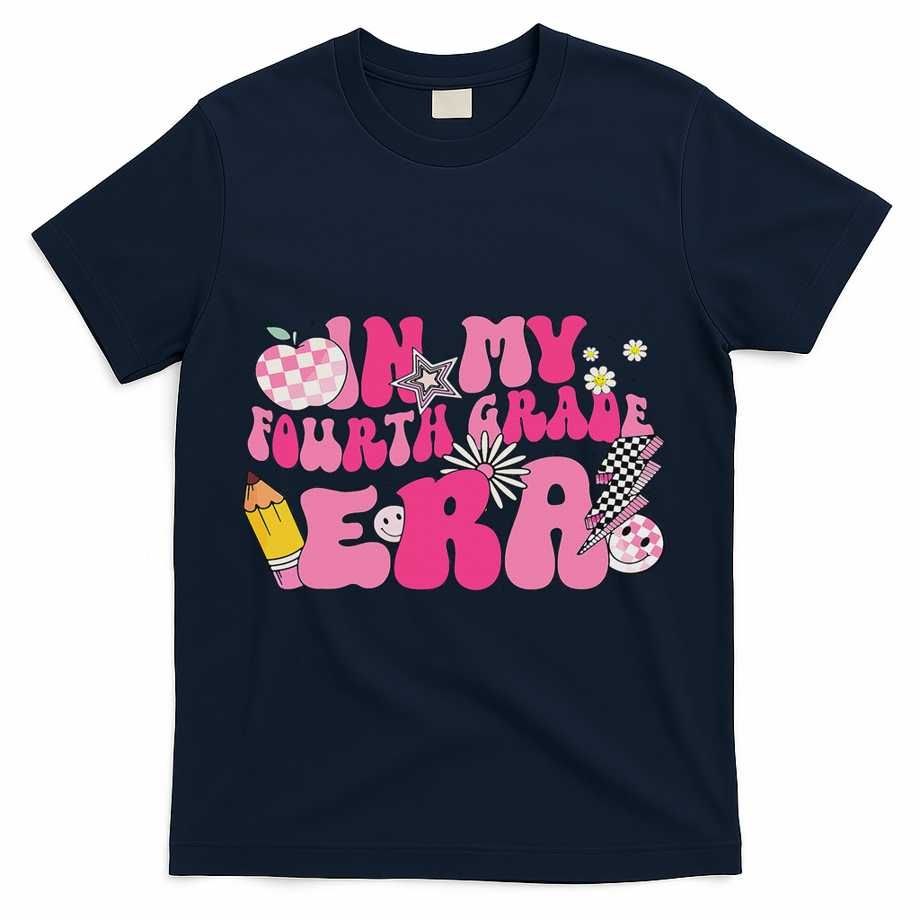 In My Fourth Grade Era Back To School 4th Grade Retro Groovy T-Shirt - Navy