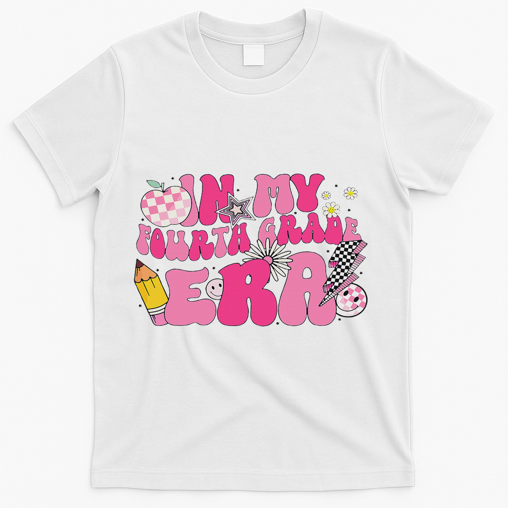 In My Fourth Grade Era Back To School 4th Grade Retro Groovy T-Shirt - White