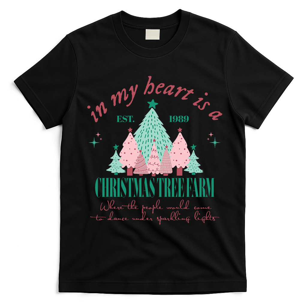 In My Heart Is A Christmas Xmas Tree Farm Vintage Clothing T-Shirt - Black
