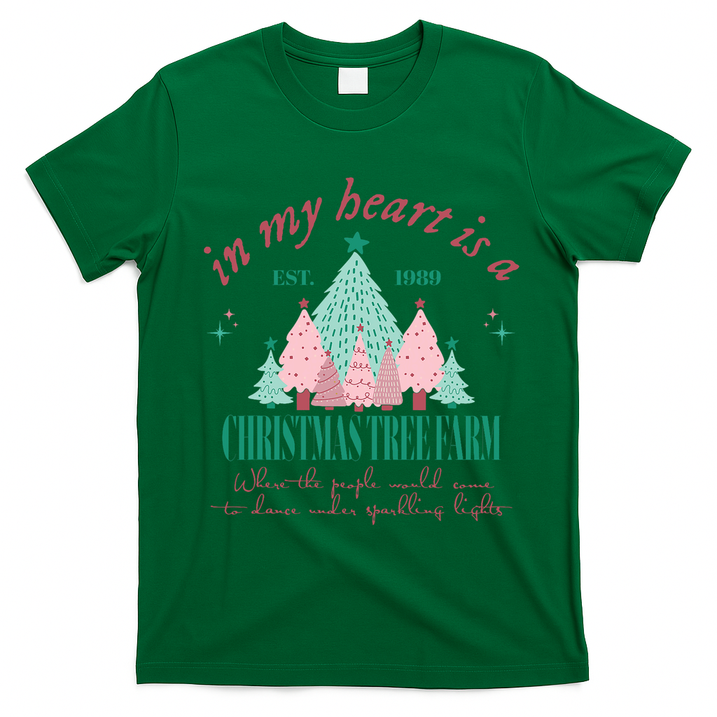 In My Heart Is A Christmas Xmas Tree Farm Vintage Clothing T-Shirt - Irish Green