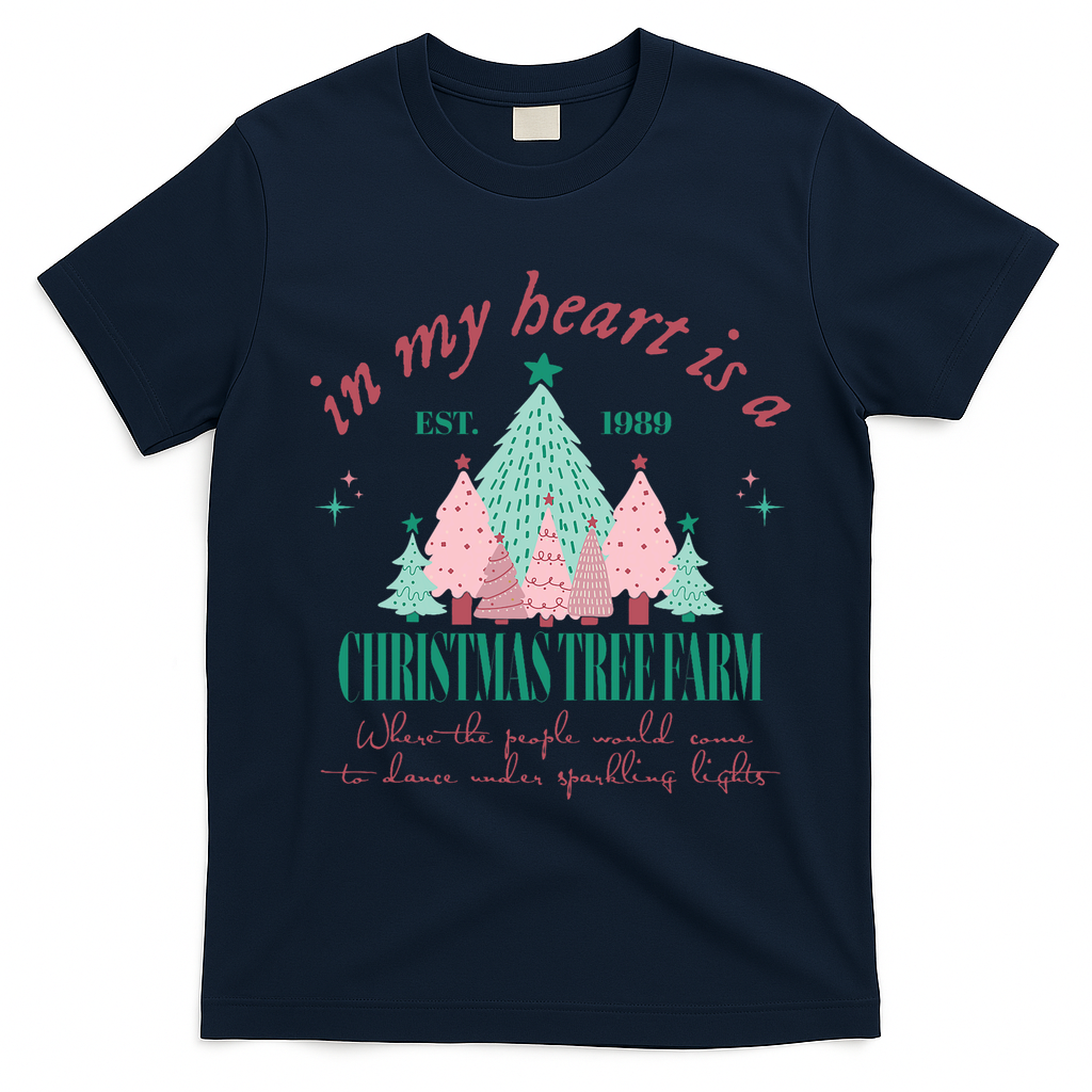 In My Heart Is A Christmas Xmas Tree Farm Vintage Clothing T-Shirt - Navy Blue