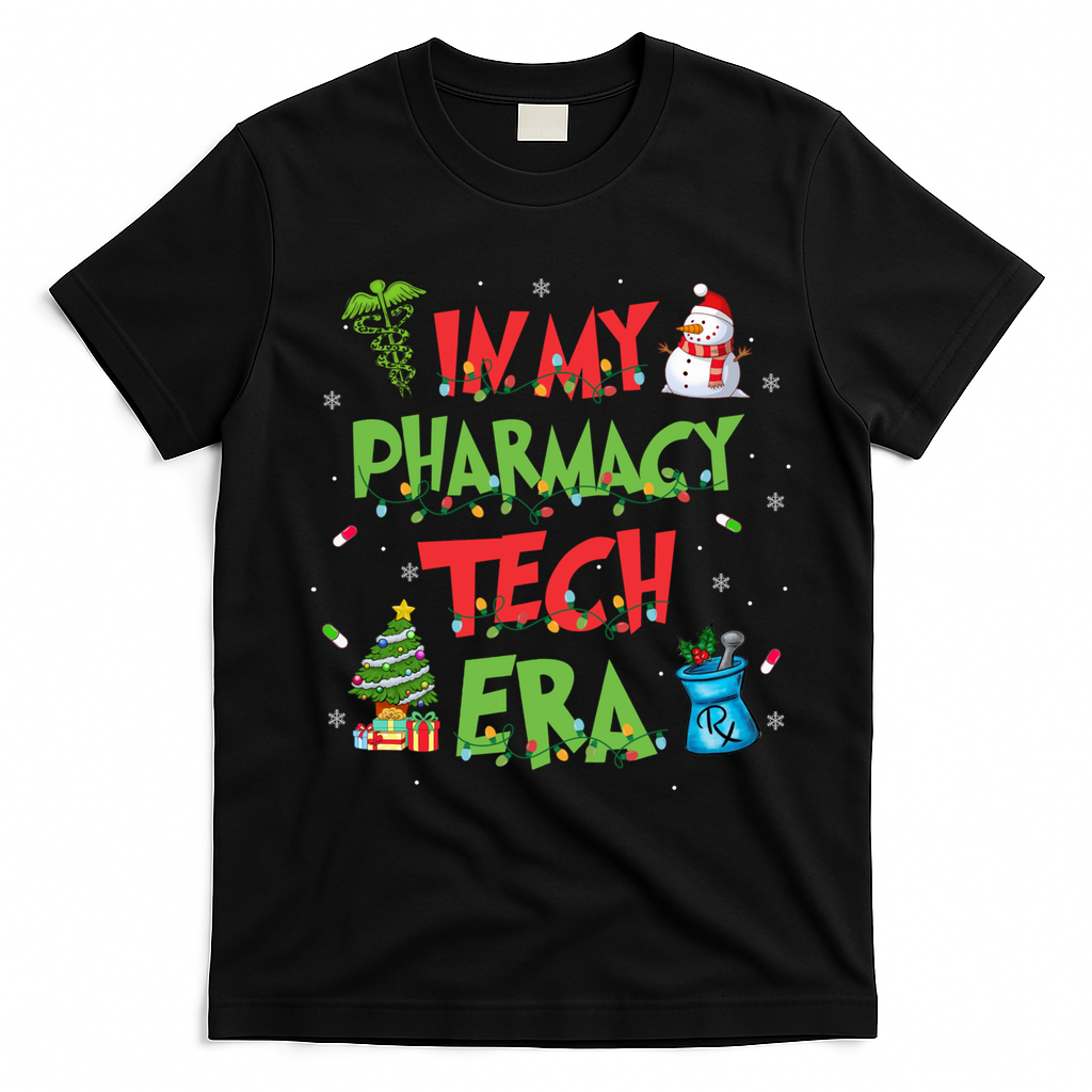 In My Pharmacy Tech Era Christmas Pharmacy Technician Gift T-Shirt - Black