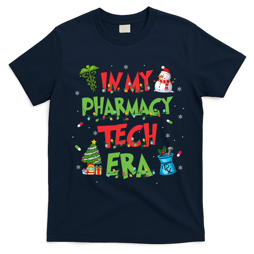 In My Pharmacy Tech Era Christmas Pharmacy Technician Gift T-Shirt - Navy Blue