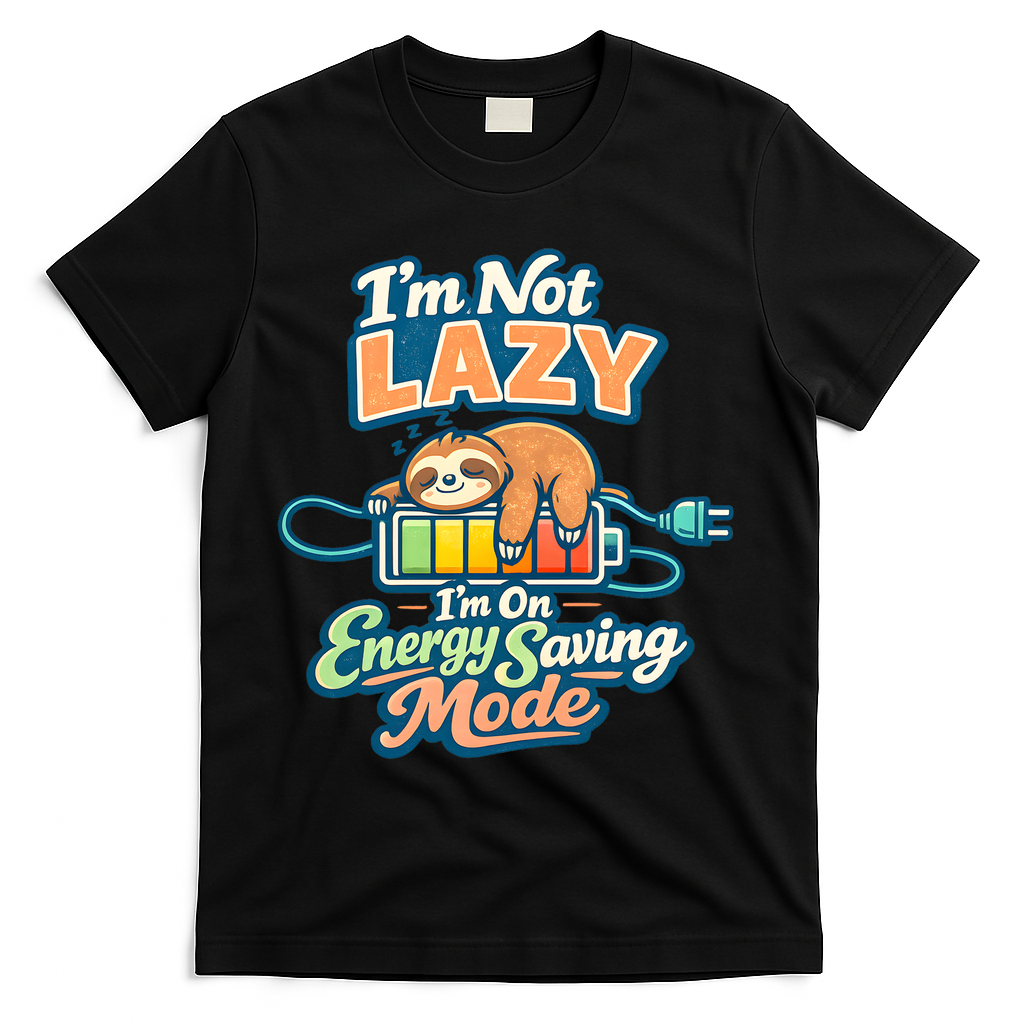 I'm Not Lazy I'm On Energy Saving Mode Funny Sloth T-Shirt - Black