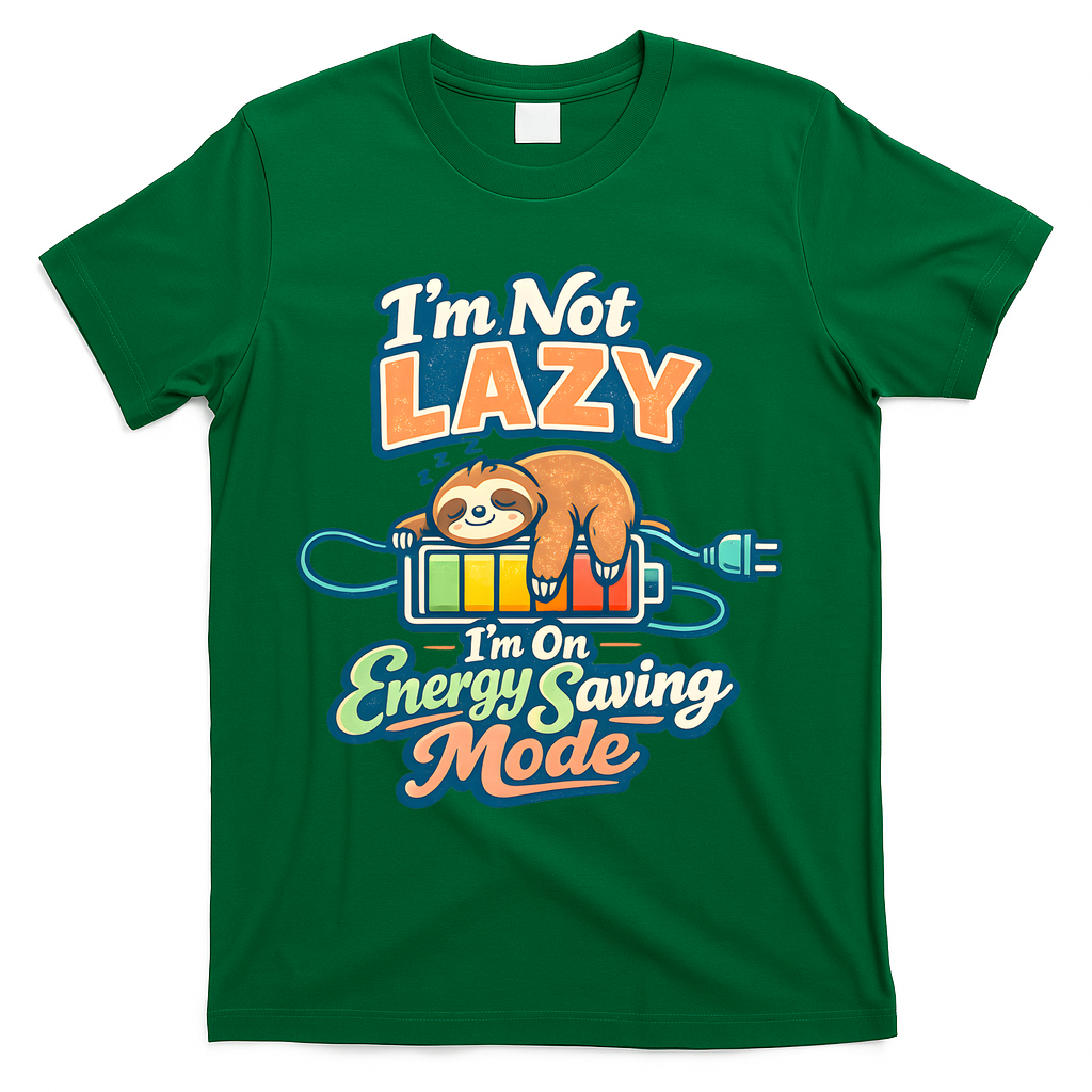 I'm Not Lazy I'm On Energy Saving Mode Funny Sloth T-Shirt - Green
