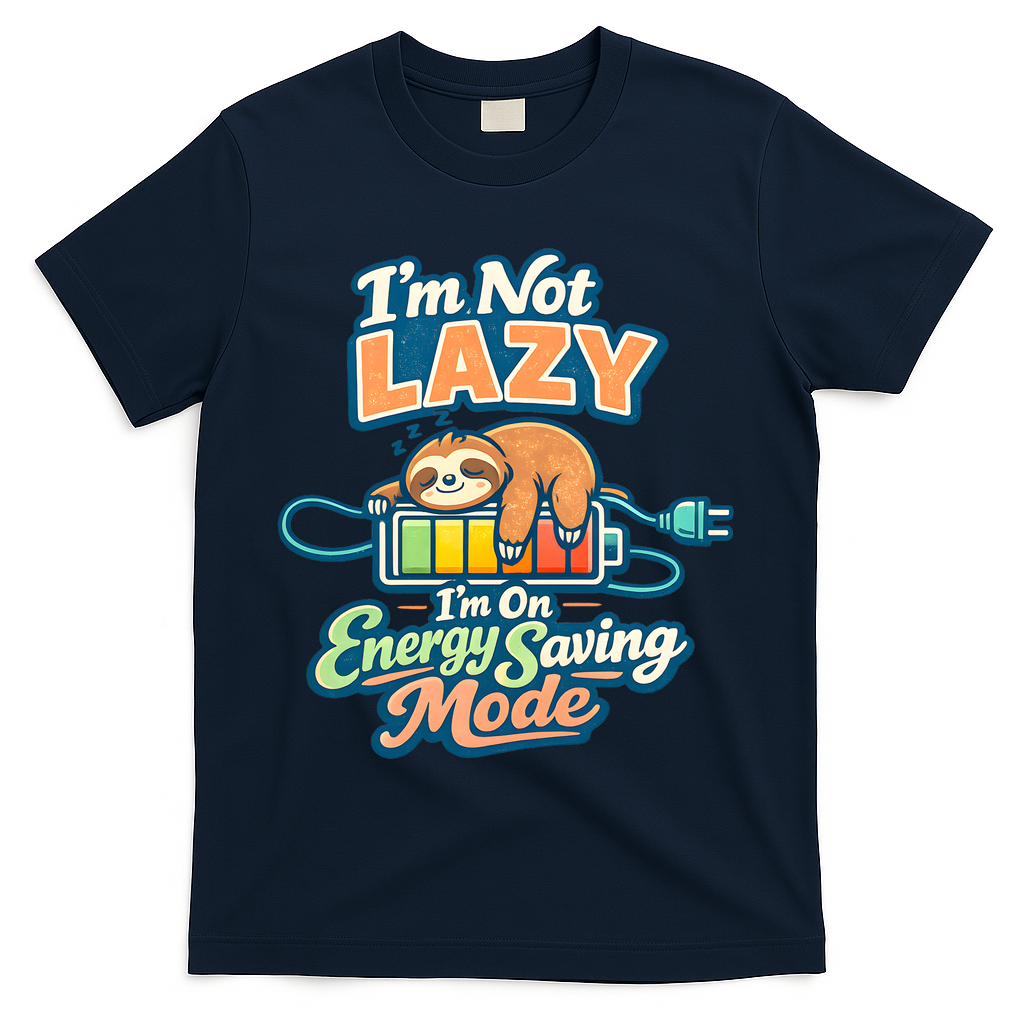 I'm Not Lazy I'm On Energy Saving Mode Funny Sloth T-Shirt - Navy