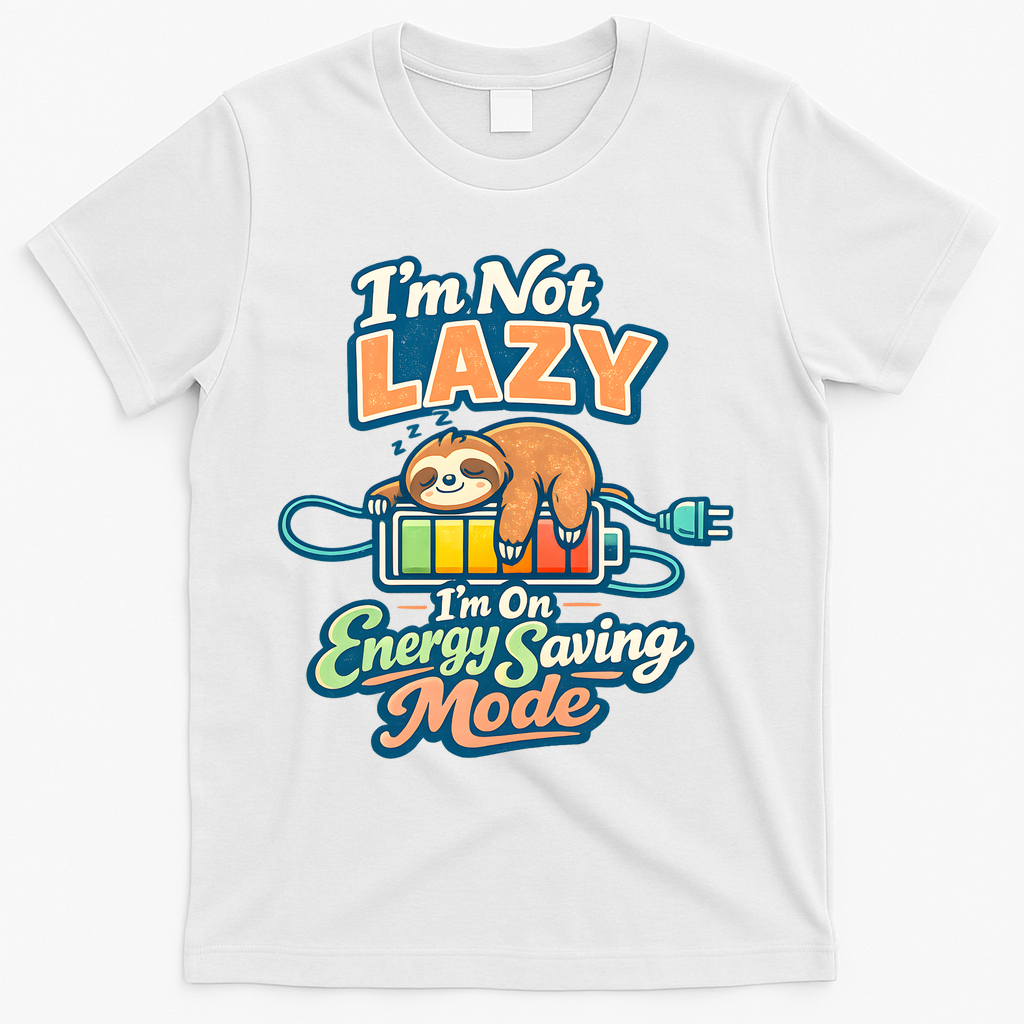 I'm Not Lazy I'm On Energy Saving Mode Funny Sloth T-Shirt - White