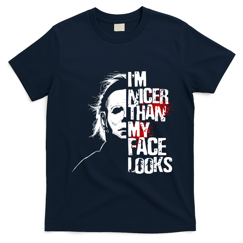 Im Nicer Than My Face Looks Spooky Halloween T-Shirt - Navy Blue