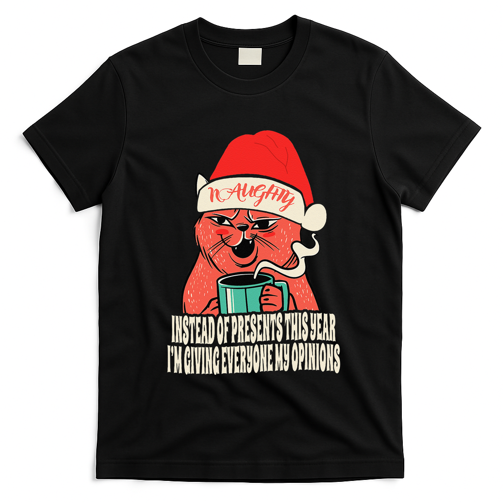 Instead Of Presents This Year Naughty Cat Xmas T-Shirt - Black