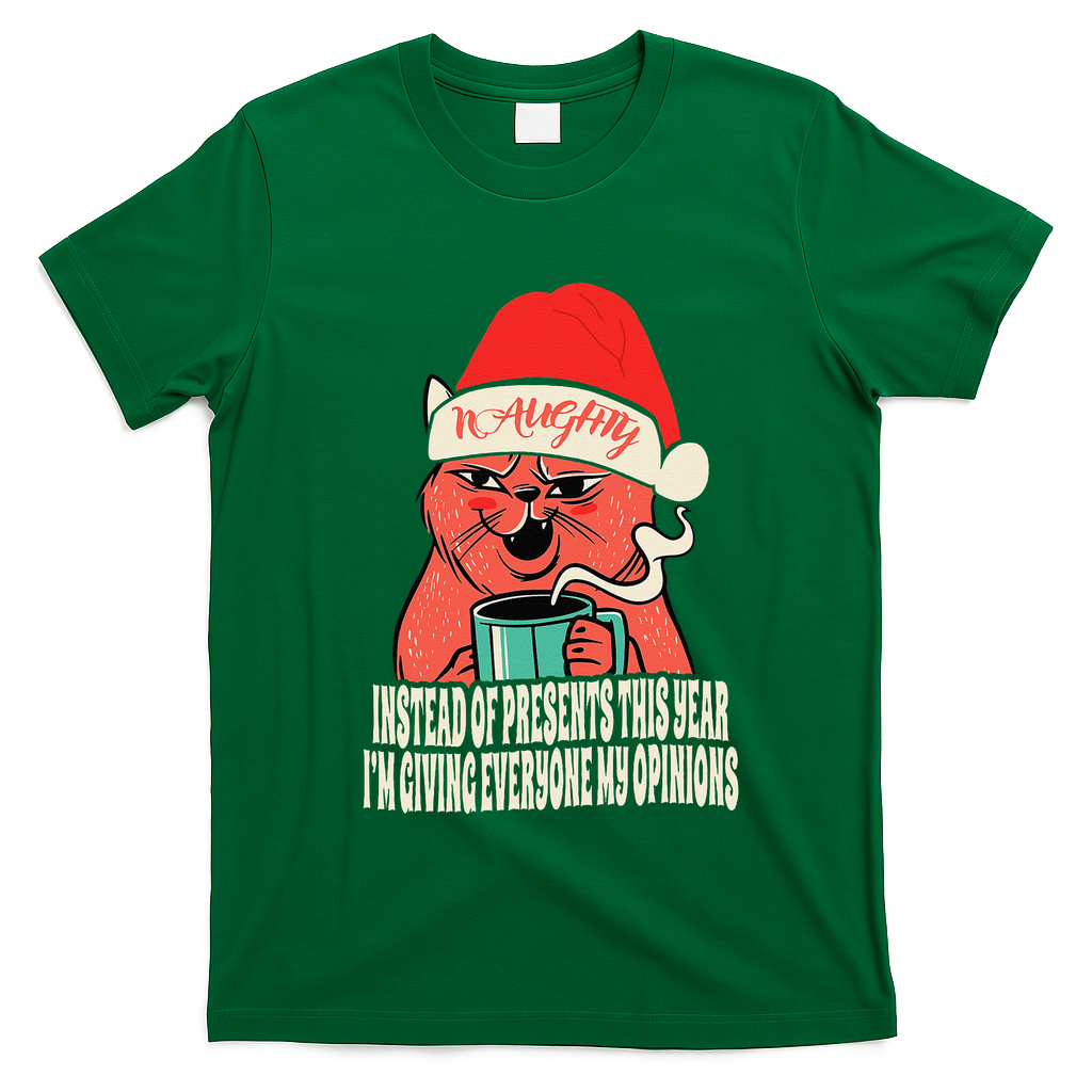 Instead Of Presents This Year Naughty Cat Xmas T-Shirt - Irish Green