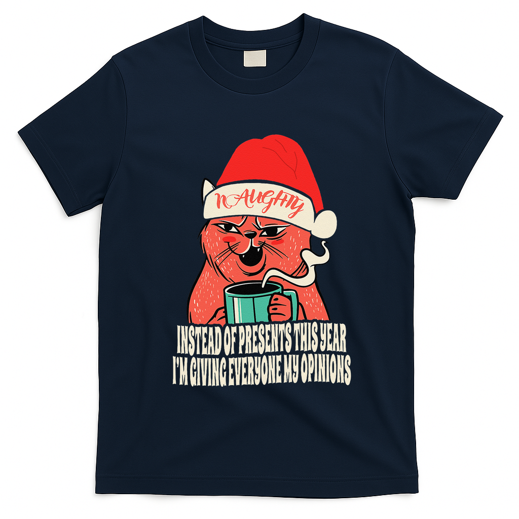 Instead Of Presents This Year Naughty Cat Xmas T-Shirt - Navy Blue