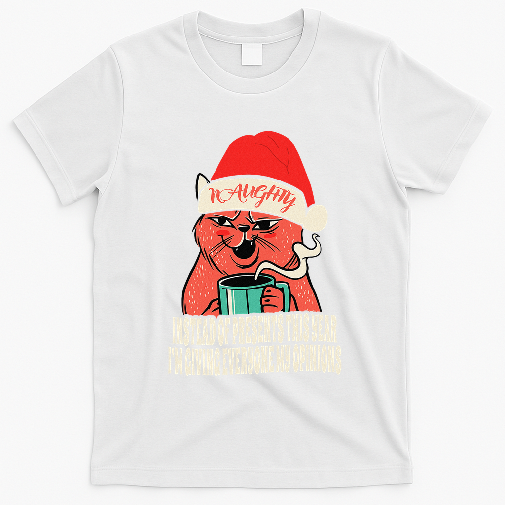 Instead Of Presents This Year Naughty Cat Xmas T-Shirt - White