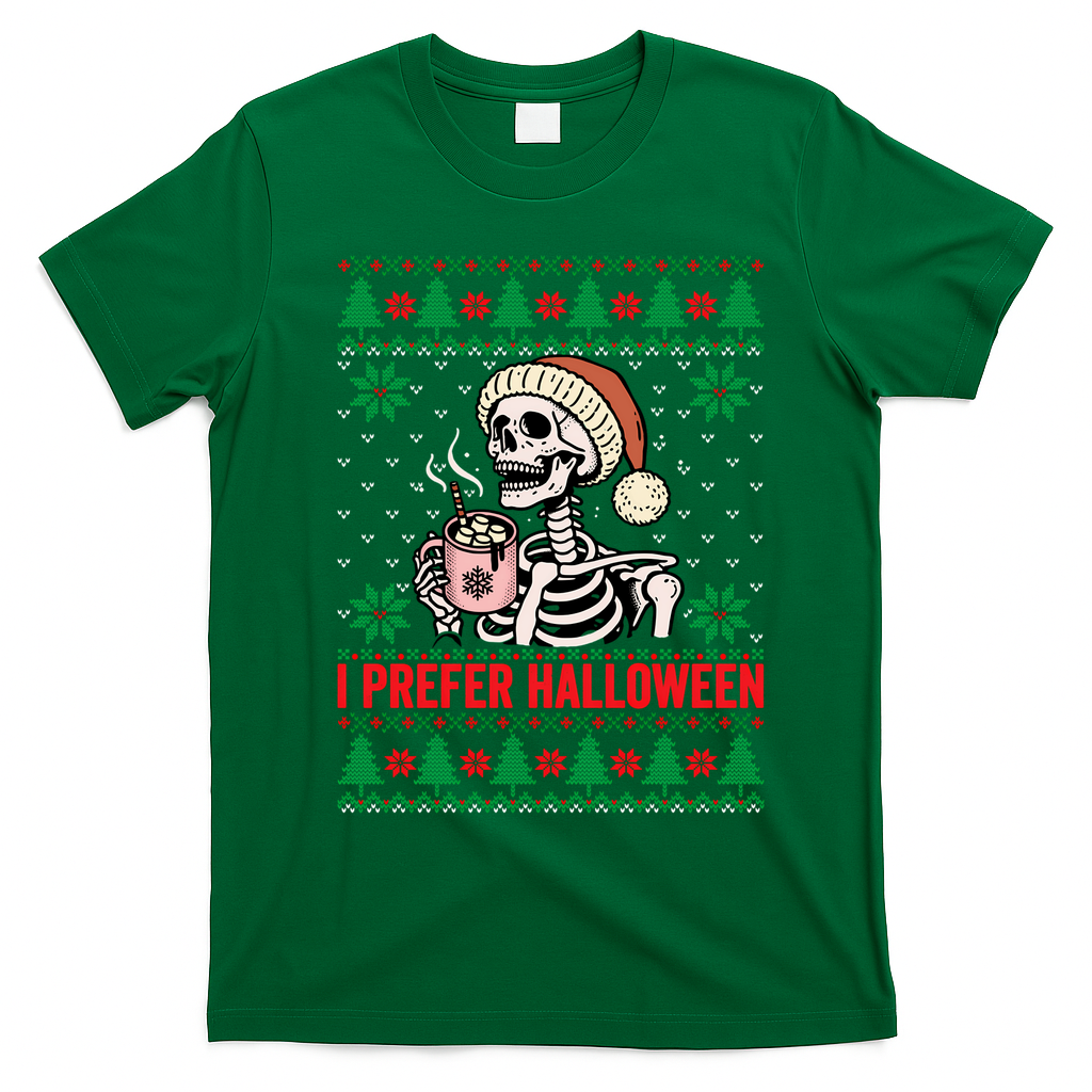 I Prefer Halloween Christmas Sweater Funny Holiday Ugly Xmas Sweatshirt T-Shirt - Irish Green