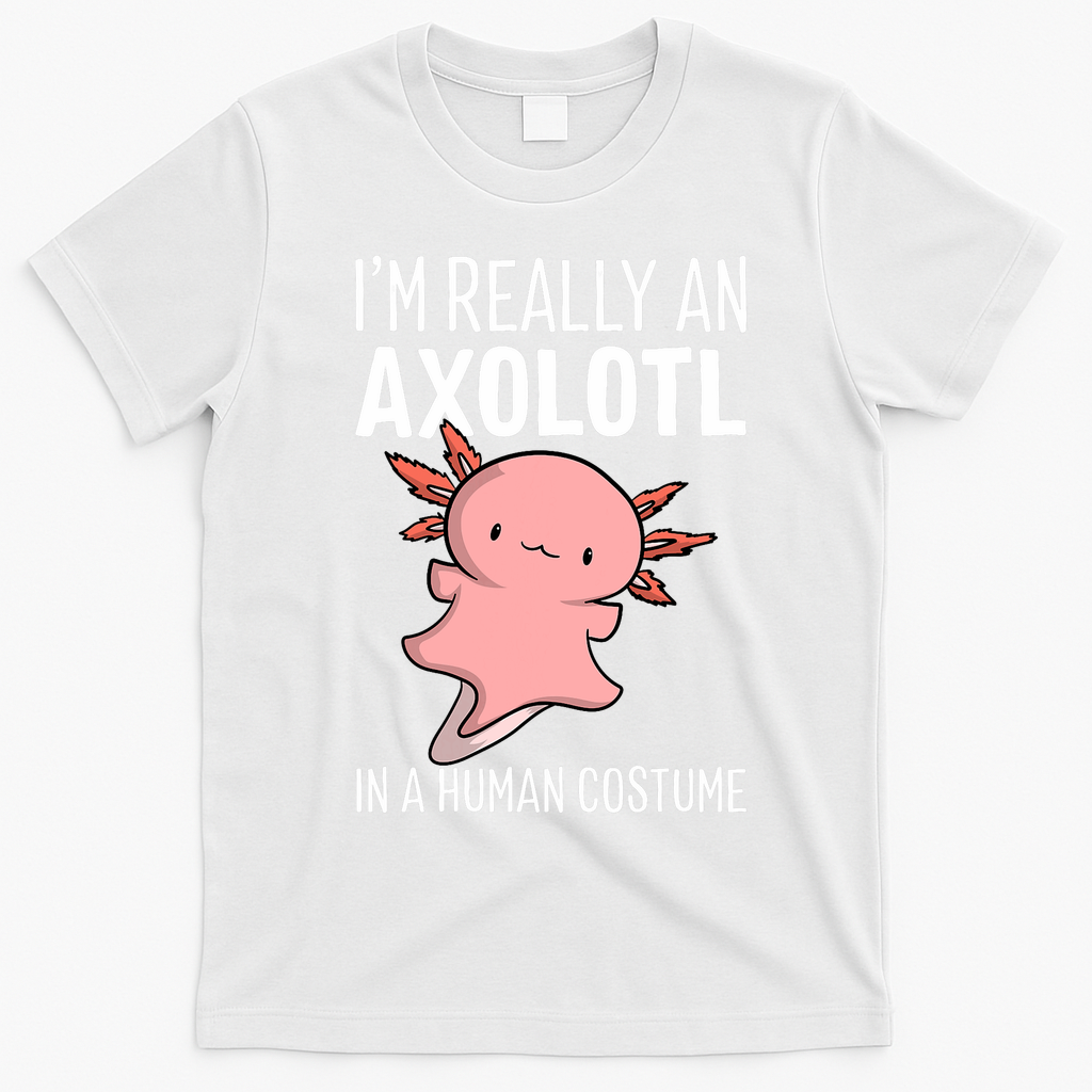 I'm Really An Axolotl In A Human Costume Halloween Funny  T-Shirt - White