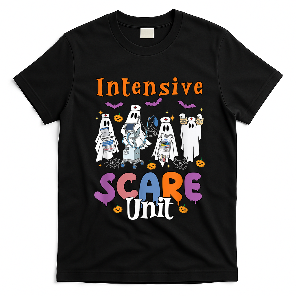 Intensive Scare Unit Icu Boo Crew Funny Nicu Picu Nurse Tech T-Shirt - Black