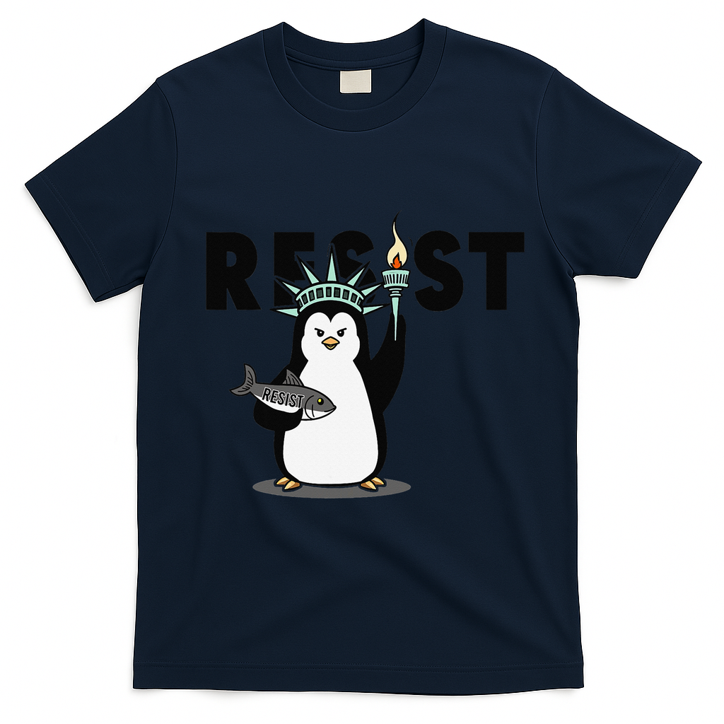 I Stand With The Penguins Resist Penguin Anti Trump T-Shirt - Navy Blue