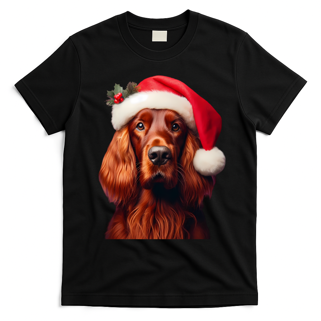 Irish Setter With Santa Hat Christmas Dog Owner Lover Mom Gift T-Shirt - Black