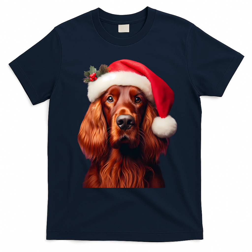 Irish Setter With Santa Hat Christmas Dog Owner Lover Mom Gift T-Shirt - Navy Blue