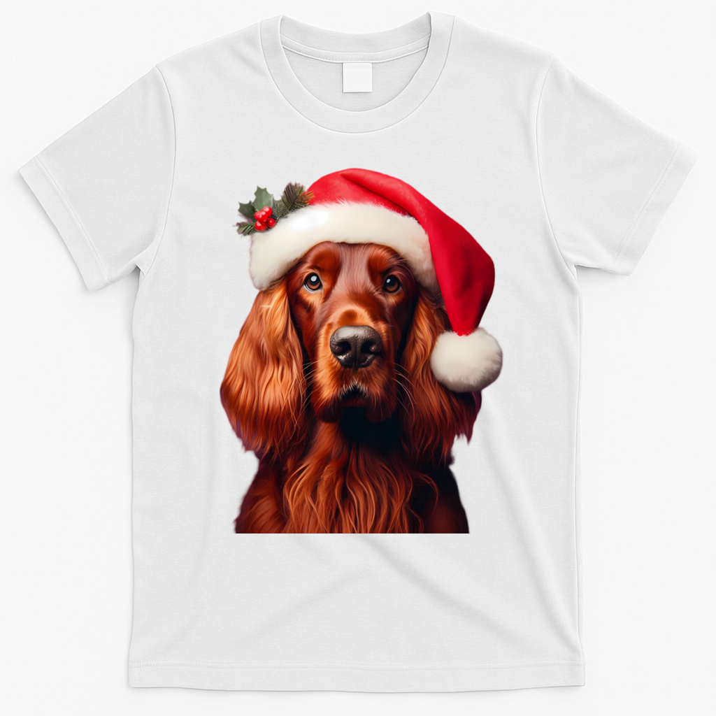Irish Setter With Santa Hat Christmas Dog Owner Lover Mom Gift T-Shirt - White