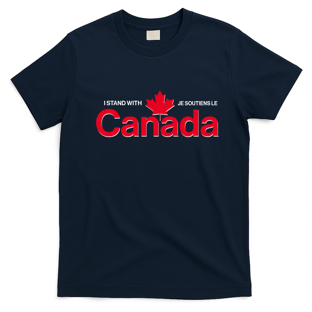 I Stand With Je Soutiens Le Canada English French T-Shirt - Navy Blue