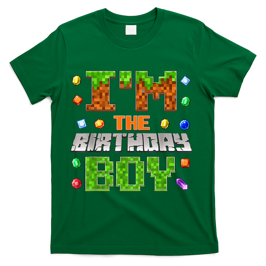 I'M The Birthday Boy Bday Party Video Gamer Pixel Number T-Shirt - Green