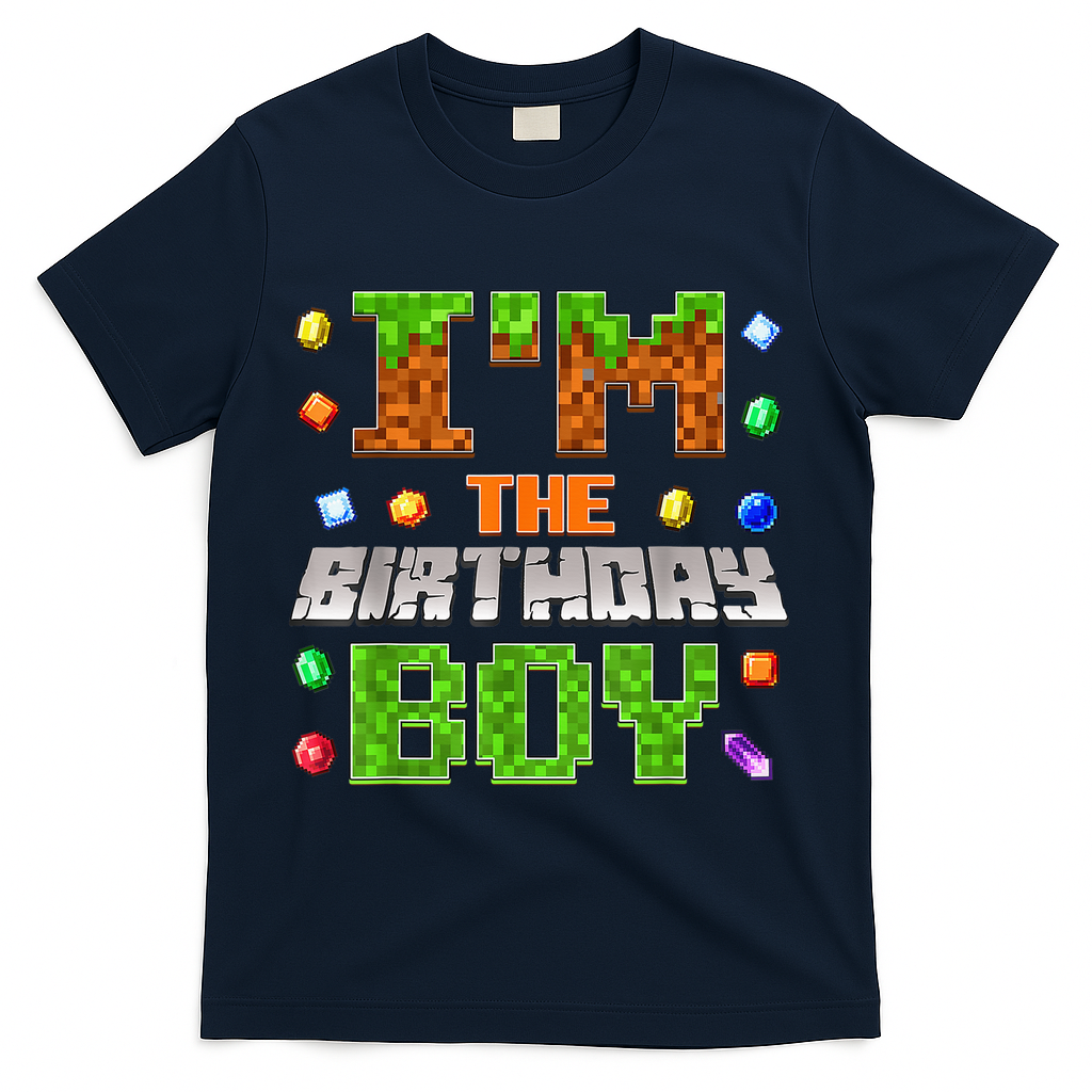 I'M The Birthday Boy Bday Party Video Gamer Pixel Number T-Shirt - Navy
