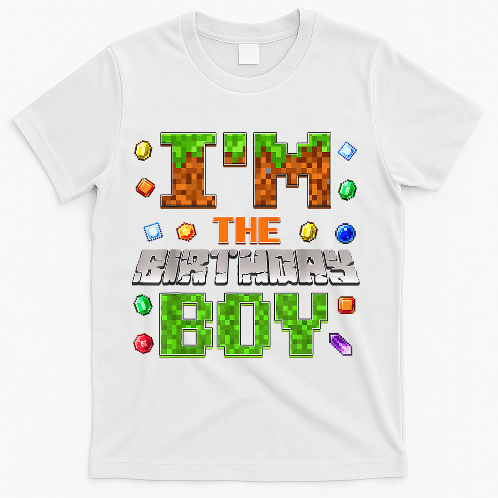 I'M The Birthday Boy Bday Party Video Gamer Pixel Number T-Shirt - White